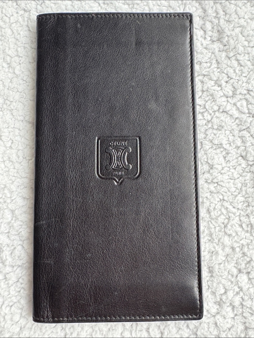 Celine Triomphe Black Calfskin Leather Long Slim Wallet  EUC